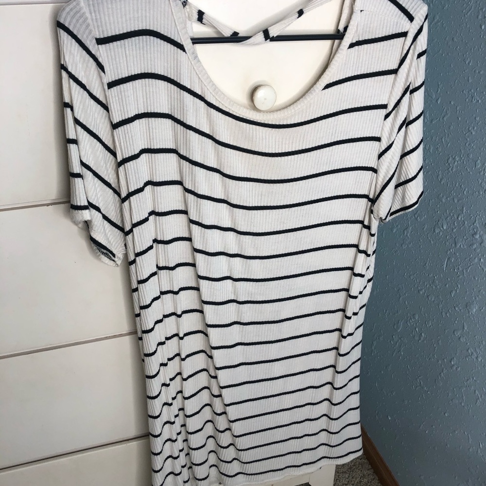 Striped open back shirt with twist on back